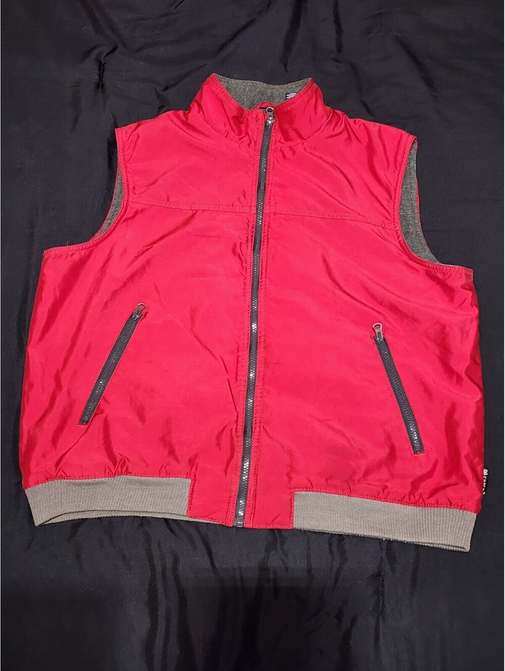 Chaps Red Gray Stand-Up Collar Zip Vest Men's L/G Lined Casual Fall Winter